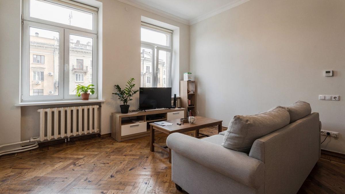 Sunlit living room of a verified two-room apartment in central Kyiv